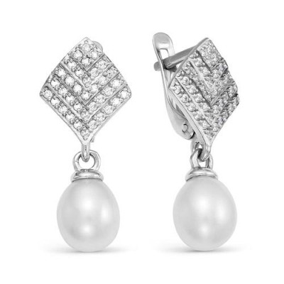 Серьги из серебра c белыми речными жемчужинами 7,5-8 мм