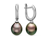 Серьги из серебра c черными морскими Таитянскими жемчужинами 9,6-9,9 мм