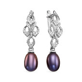 Серьги из серебра с черными речными жемчужинами 7,5-8 мм