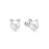 Серьги из серебра c белыми речными жемчужинами 6,5-7 мм