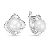 Серьги из серебра c белыми речными жемчужинами 8,5-9 мм