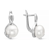 Серьги из серебра c белыми речными жемчужинами 8,5-9 мм