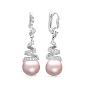 Серьги из серебра с розовыми речными жемчужинами 10,5-11 мм