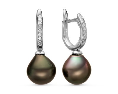 Серьги из серебра c черными морскими Таитянскими жемчужинами 9-9,5 мм