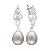 Серьги из серебра c серебристыми речными жемчужинами 10-11 мм