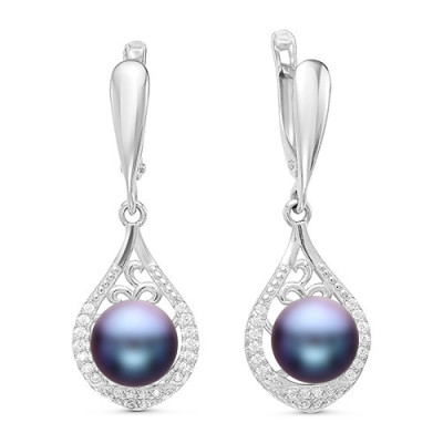 Серьги из серебра с черными речными жемчужинами 8,5-9 мм