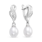 Серьги из серебра с белыми речными жемчужинами 7,5-8 мм