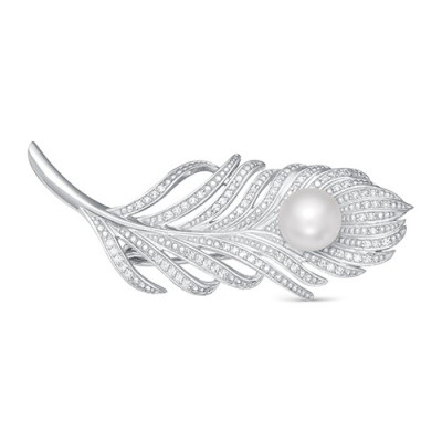 Брошь из серебра с белой пресноводной жемчужиной 8,5-9 мм